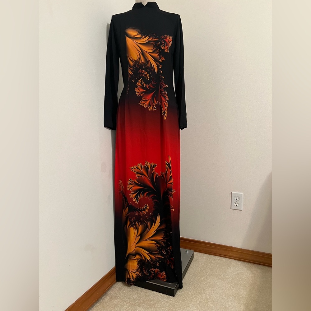 Elegant Black and Red Ao dai Dress Sixe XL